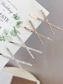 2pcs Golden Crystal X-Shape Hair Clip For Women, Minimalist Hair Accessory, Bangs & Flyaway Hair Clip