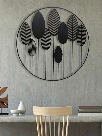 Modern Leaf Wall Sculpture - 30Cm Diameter Circular Hanging Wall Art For Home Decor - Nature-Inspired Metal Wall Decor For Kitchen And Living Room Room Decor Bedroom Decor