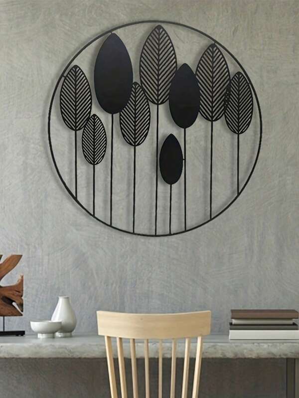 Moderne Blatt Wandskulptur - 30 cm Durchmesser runde Hängewandkunst für Heimdekoration - naturinspirierte Metallwanddekoration für Küche und Wohnzimmer