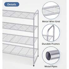 Estantería para zapatos de 3 niveles, organizador de zapatos de metal para pasillo, de gran capacidad y apilable, con rejilla de alambre resistente para el piso del armario, dormitorio, color negro - Gris - Ver 7