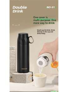 Bouteille isotherme en acier inoxydable pour boissons chaudes et froides avec couvercle étanche et gobelet intégré, triple isolation murale, boissons chaudes 6-12h, parfait pour le café et le thé, lavable au lave-vaisselle