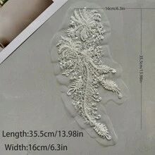 1 件串珠刺绣亮片蕾丝贴花缝纫花面料领子贴片适用于婚纱新娘 DIY 工艺。 - 白色 - 查看 6