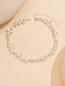 1 chiếc vòng cổ hoa bạc thanh lịch mùa hè, vòng cổ hoa đính ngọc trai giả kiểu dáng ngọt ngào, thời trang, phù hợp để đeo hàng ngày, đi nghỉ mát và làm trang sức cưới. - Bạc - Xem 3