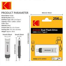 Kodak Type C Pendrive Métal Usb3.2 Flash Drive 128go 64go 32go K273 Double Usage 2 En 1 U-disque Landyard Pour Les Clés De Téléphone Portable Ordinateur Portable De Bureau