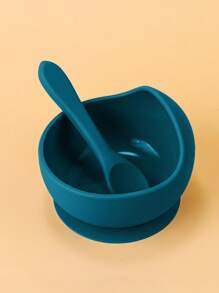 2pcs-Set Customized Name Silicone Kid Bowl Suction Silicone Handle Fork And Spoon Soft Children Tableware Solid Color Baby Lunch Plate Custom Child Stuff Personalized Gifts Winter Eve Gifts Back To School Winter Gift Ideas Boy Girl Valentine's Day