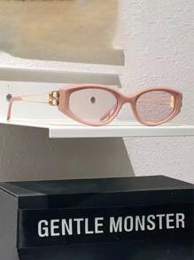 1 Pair Retro Rhombus Frame With B Letter Design Ladies Fashion Glasses, Shiny Gold Accessories, Comes With Elegant Leather Case, Fashionable & Practical, Multi-Color Options Suitable For Various Occasions, Lightweight Eyeglass Frame