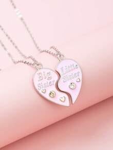 2入組大姐姐小妹妹BFF吊墜項鍊（適合女孩和女士），適合作為生日禮物、姐妹禮物、姐妹情項鍊