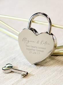 1pc Custom Padlock, Two Hearts Locked In Love, Personal Heart Lock, Wedding Gifts, Anniversary Gift For Boyfriend, Engraved Gift For Boyfriend, Engraved Heart Love Lock With Key