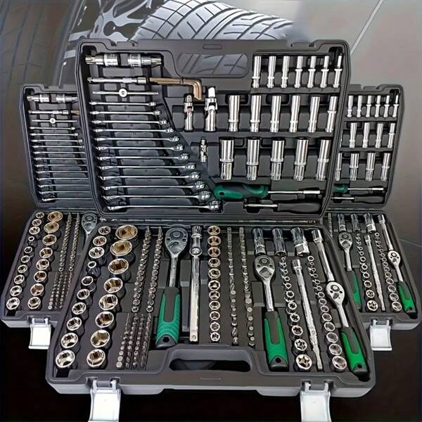 Multi-Purpose Vehicle Repair Tool Set, 46 & 216 Pieces Motorcycle Maintenance Set With Plastic Storage Box, Outdoor Cycling Emergency Bicycle Repair Tool Set, Including Hex Wrenches, 1/2 & 3/8 Drive Deep And Standard Sockets, Universal Joints, Screwdrivers, Ratchets, Sliding Bars. It Is Suitable For DIY Enthusiasts And Mechanics, And Applicable To The Repair And Maintenance Of Automobiles, Motorcycles, Bicycles And Machinery.