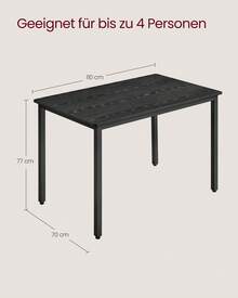 Esstisch, Küchentisch, 70 x 110 x 77 cm, Esszimmertisch für 4 Personen, Tisch Wohnzimmer, Schreibtisch, für Esszimmer, Küche, Industrie-Design, ebenholzschwarz-Mattschwarz - Ebenholzschwarz + Mattschwarz - Übersicht 4