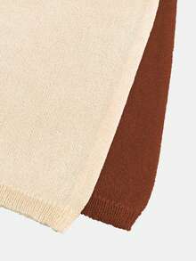 2pcs/Set Solid Color Round Neck Semi-Sheer Minimalist Casual Loose Knit Vest Vacation Beach - Apricot Brown - View 5