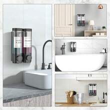 New Shampoo And Conditioner Dispenser Shower Dispenser Body Wash Wall Mounted Shampoo Dispenser For Shower Wall No Drill For Bathroom Hotel 2 Chamber X 300ml Black  Waterproof Labels - 黑色 2 - 查看 7