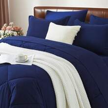 7 Pieces Summer Comforter Sets Queen, Soft, Comfortable And Breathable, Geometric Checkered Pattern Bedding Set, Including 4 Pieces Pillowcase, 1 Flat Sheetand 1 Fitted Sheet, Perfect For Your Room Decoration, Bed In Bag Set - 深藍-B75 - 查看 2