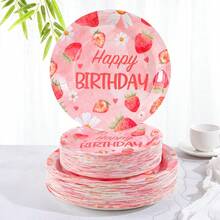 7-Inch And 9-Inch Disposable Party Paper Plates, Strawberry Happy Birthday Print Party Supplies, Disposable Paper Plates Suitable For Birthday Parties, Celebrations And Decorations - Multicolor - View 1