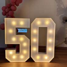 1Pc 3FT/91.5CM/36Inch Light Up Digital Marquee Frame White Lights KT Board Number 0-9 Plug-In KT Board With Bracket Party Decorative Light Birthday Party Anniversary Decoration-Warm Light - White - View 4