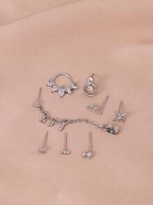 8pcs Delicate Cubic Zirconia Inlay Chain Drop Earrings Set, For Women's Daily Dates, Parties And Occasions