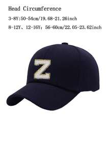 1顶儿童黑色26字母棒球帽，金色线绣R字图案，可调节后扣，时尚遮阳帽，男女童皆宜