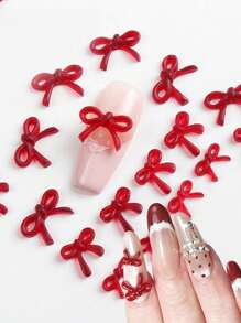 60pcs/Set Non-Scented Assorted Sizes Cute Burgundy Bowknot Nail Art Decorations, Suitable For Autumn & Winter Nail Decor & DIY Accessories