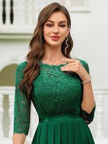 MIUSOL Floral Lace Chiffon Ruffle Hem Maxi Dress, Elegant Ladies Gown, Formal Dress, Suitable For Wedding Guest, Graduation Ceremony, Gala Dinner And Other Occasions - Dark Green - View 8