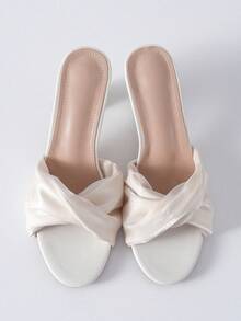 女士白色高跟新娘凉鞋，时尚舒适中跟露趾粗跟拖鞋，透气设计，尺码齐全，圣诞节冬季圣诞礼物 - 白色 - 查看 6