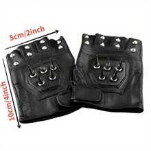 Mens Leather Spike Stud Punk Rocker Driving Motorcycle Biker Fingerless Gloves