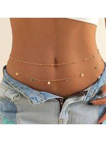 1 Set Of Fashionable Round Bead Chain Double-Layer Women's Waist Chain Body Chain Belly Chain Waist Accessories