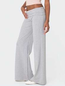 Women's Flare Leggings Fold Over Yoga Pants Flared Leggings Bell Bottom Y2K Low Rise Wide Leg Lounge Sweatpants - Xám - Xem 3