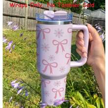 2 Stücke/Set rosa Schleife und Blumen Muster UV DTF Transferaufkleber für 40Oz Tassen, wasserfester Klebe-Transferaufkleber Set für Kunststoff, passend für Libbey Gläser - DIY Dekor Set