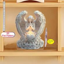 Décoration de bureau romantique en acrylique plat 2D, ange à la bougie - convient pour le salon, la famille, le bureau, le comptoir de magasin, la décoration pour les fêtes. Le choix parfait pour prier pour la famille et les amis.