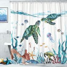 New Fowocu Sea Turtle Extra Long Shower Curtain Teal Blue Ocean Waterproof Fabric Shower Curtains For Bathroom  Funny Animal Octopus Starfish Anchor Fish Nautical Bath Curtain Dr (Teal, 72''*78'') - Teal 72"W x 78"L (Pack of 1) - View 2