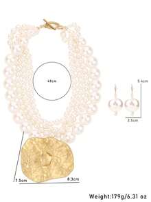 3pcs Luxury Multi-Layer Faux Pearl Necklace & Earrings Set, Elegant And Sophisticated For Daily, Party And Vacation Wear - Multicolor - View 5