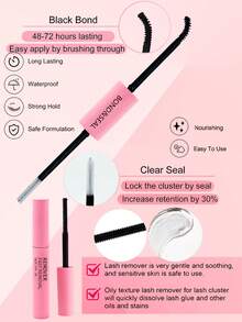 Mikiwi DIY Cluster Lash Extension Kit  Manga Lashes,Lash Cluster Natura  Fairy Lash Cluster Individual Lash Kit With Lash Bond And Sea,Lash Remover,Lash Tweezers,Volume Cat Eye Natural Eyelash Extension,DIY At Home - 黑色 - 查看 11