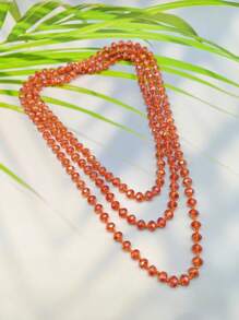 1pc 1.5m Long Crystal Beads Knotted Multi-Layer Simple Daily Wear Necklace For Women