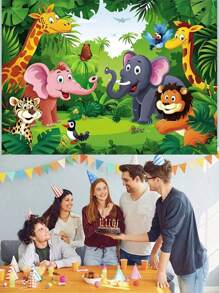 1pc-Zoo Photography Background Cartoon Wild Animal Background Happy Birthday Photography Background Animal Jungle Wildlife Zoo Theme Party Decoration Photo Studio Props