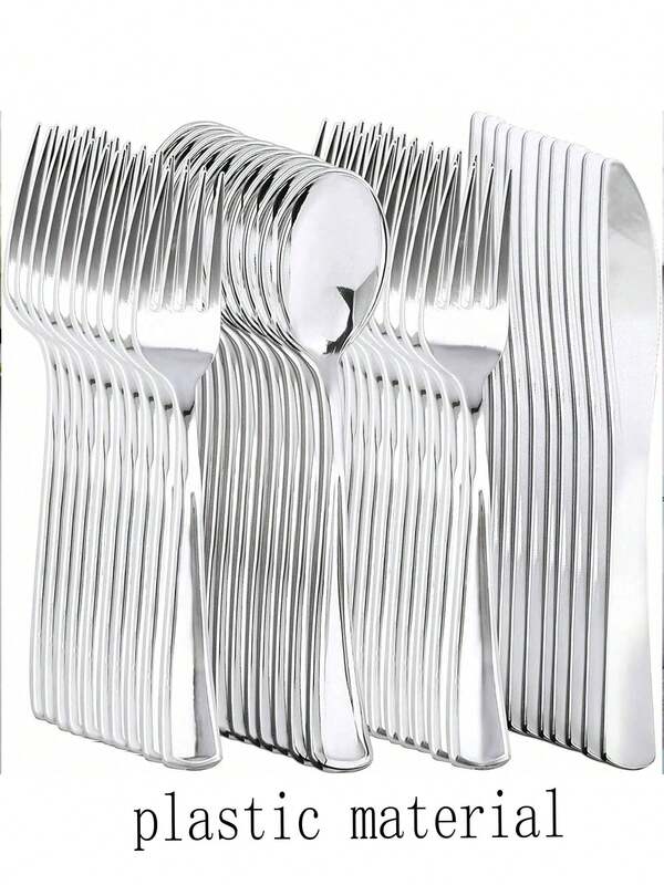 Zilveren bestekset (10/25/50/100 stuks). Dessertvork en -lepelset, geschikt voor thuis, in de keuken, in restaurants, op bruiloften en tijdens de feestdagen. Bestekset met mes, vork en lepel voor thuis, in restaurants, op bruiloften, buiten, voor verjaardagen, feesten en partijen.