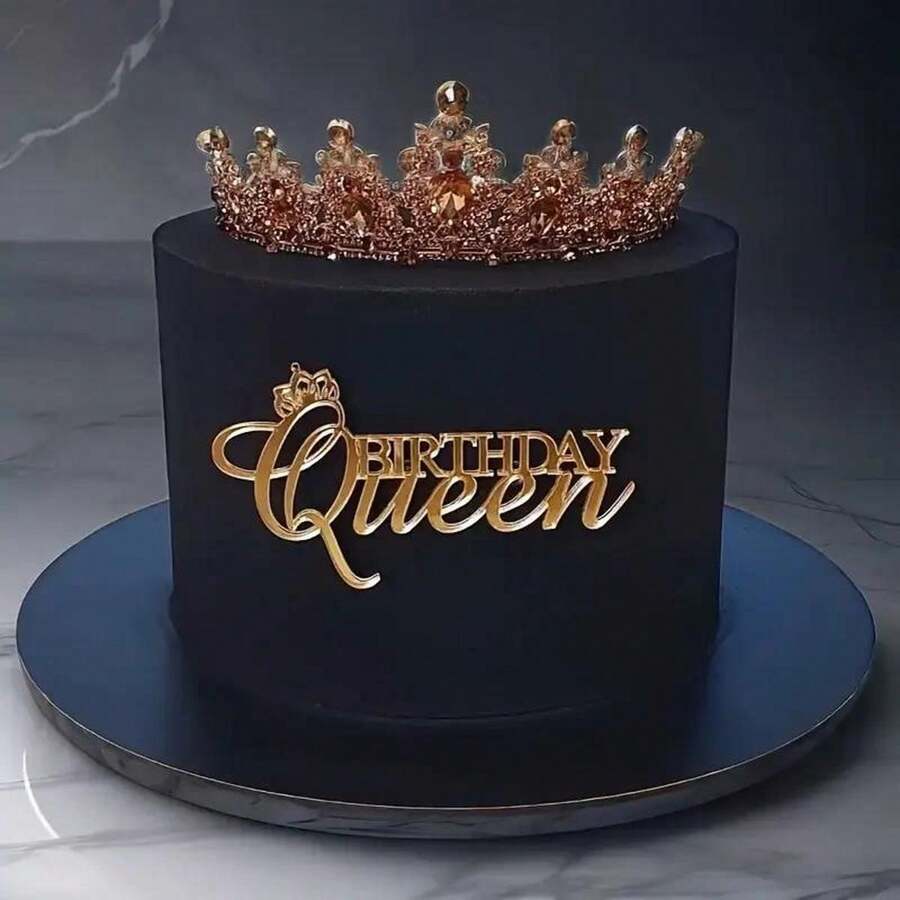 1 pièce Élégant Couronne d'or Cake Topper avec design "Birthday Queen", strass scintillants, parfait pour les célébrations d'anniversaire de dame, en matériau acrylique, sans alimentation électrique, décoration de gâteau de fête | Décoration de gâteau élégante | Décoration de strass, Cake Topper