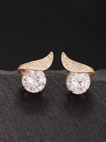 Aretes con diseño de alas de ángel con un solo CZ - Cubic Zirconia brillante, elegante y lujosa joyería de moda para mujer para uso diario, boda, banquete, fiesta y como regalo