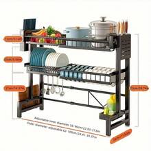 LEO IRIS 1pc Countertop Dish Storage Drainage Rack Expandable Kitchen Sink Shelf Dish Rack Drainer Black Kitchen Organizer - màu đen - Xem 11
