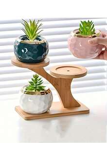 1 件多功能竹制植物架，用于多肉植物和盆栽植物的家居装饰植物收纳架，非常适合家庭、办公室或阳台装饰，是送给花园爱好者的完美礼物，花架，室内花架，婚礼花架 - 彩色 - 查看 4