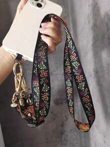Lanière de téléphone en nylon floral avec pendentif perle, bracelet compatible accessoire universel - Collier/Floral - Voir 4