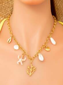 1pc Titanium Steel Conch, Dolphin, Starfish Necklace, Unique & Elegant Personal Style Jewelry For Women