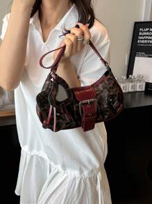 1 buc. Geantă de umăr pentru femei, cu decor retro punk cu nituri, curea reglabilă, capacitate mare, din piele sintetică moale, cu gradient de culoare, potrivită pentru naveta la serviciu, întâlniri, petrecere