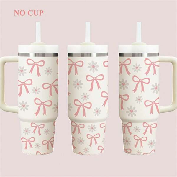 2 Stücke/Set rosa Schleife und Blumen Muster UV DTF Transferaufkleber für 40Oz Tassen, wasserfester Klebe-Transferaufkleber Set für Kunststoff, passend für Libbey Gläser - DIY Dekor Set