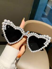 1 件超大心形镜框时尚仿珍珠装饰，适合女士派对/沙滩/摄影眼镜 - 粉色 - 查看 4