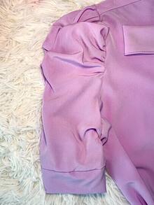 Women's Short Sleeve Puffed Blouse With Bow No. 8 - Mauve Purple - View 4