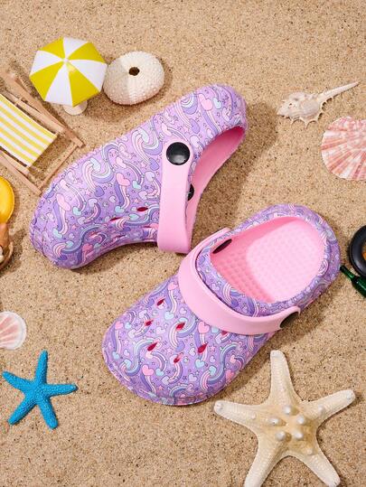 1 Pair Girls' Comfortable, Fashionable, Lightweight, Casual, Cute Pink Rabbit & Floral Print Indoor/Outdoor Beach Sandals, Spring/Summer