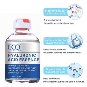 透明质酸面部精华液，保湿精华液，抗衰老精华液，用于细纹和皱纹，保湿光泽，面部保湿霜，丰盈和修复干燥皮肤，纯素，无香料，快速吸收，纯透明质酸抗衰老，1.76 液体盎司