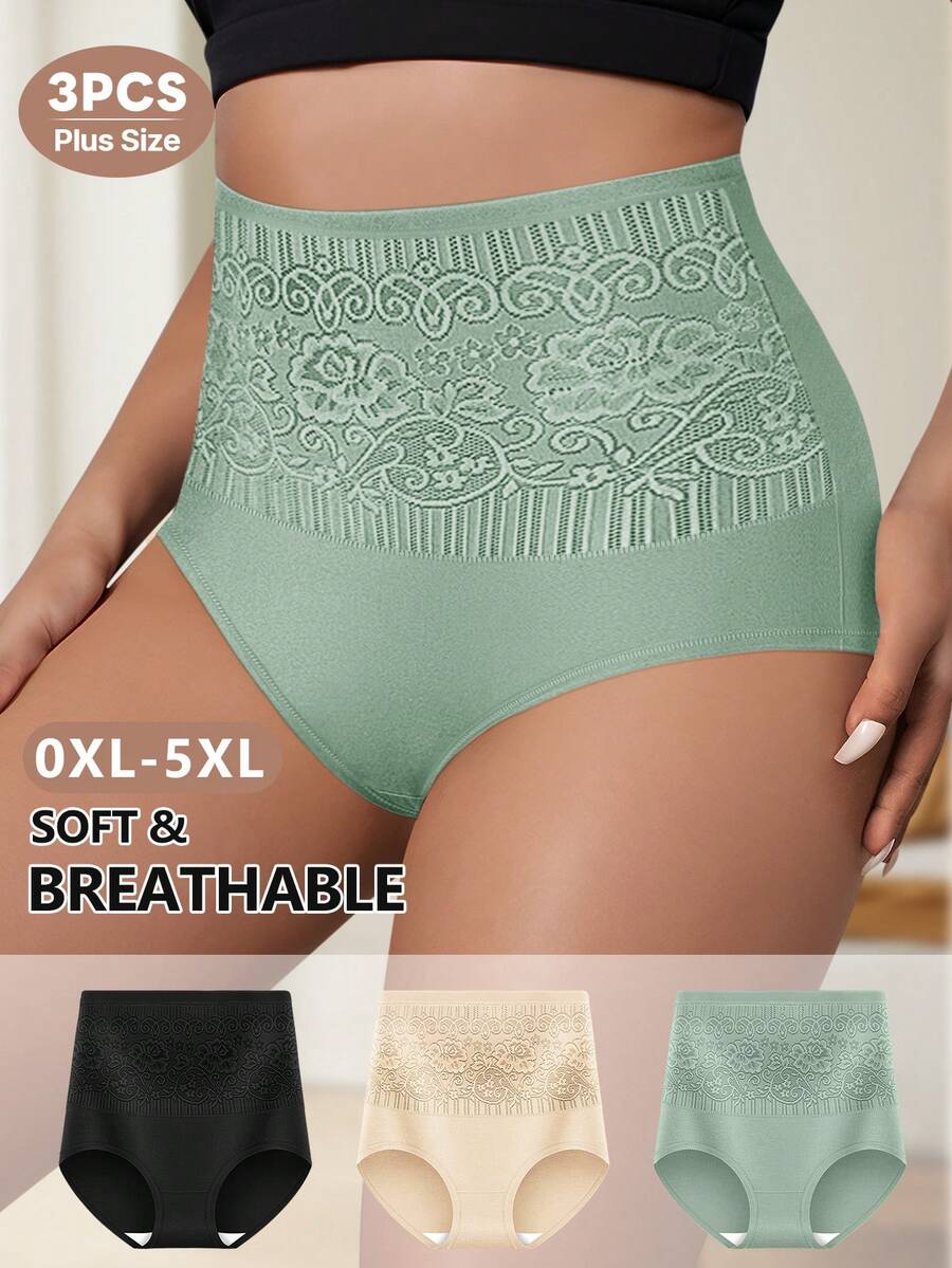 MIOTAN Bộ 3 quần lót cạp cao cỡ lớn cho nữ, định hình, thoải mái, thoáng khí
