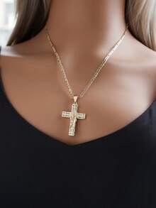1pc High Quality Copper Zirconia San Jude Cross Necklace, Minimal Sparkly Unisex Catholic Faith Daily Hip Hop Layering Jewelry - Pendant Necklace - View 6