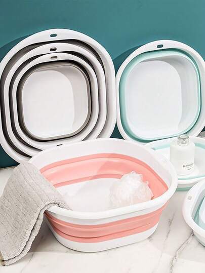 1件一体式折叠盆、折叠桶、护腕、洗脸盆、脚盆、洗手盆、折叠足部按摩桶，易于清洁，轻巧可伸缩，轻松舒适，适用于家庭、宿舍和户外露营旅行。